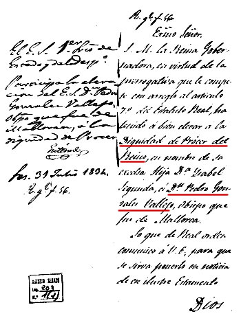 Nombramiento de Procer del Reino: 1834