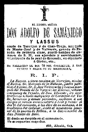 Esquela del Conde de Torrejón